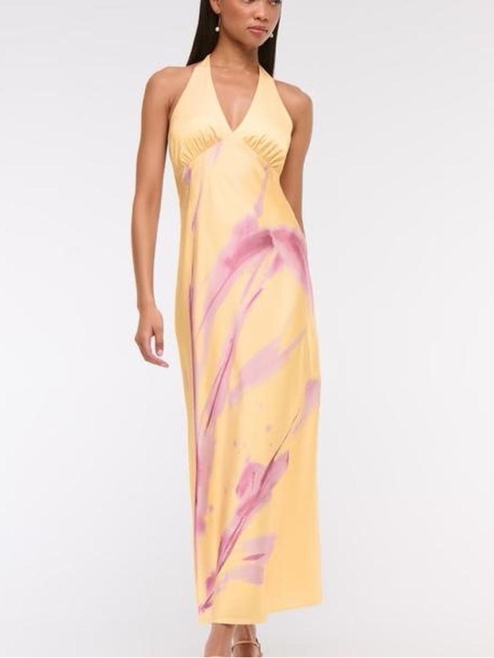 Abercrombie & Fitch Yellow Halter Maxi Dress with Pink Wash
